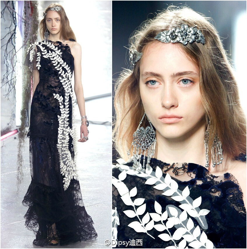 Rodarte S/S 2016┃设计师用古董的蕾丝与天鹅绒加之现代感的钉珠与拼贴手法，造了一群个个有型有款的七零年代复古仙女~~~[色]美的[色]~~~