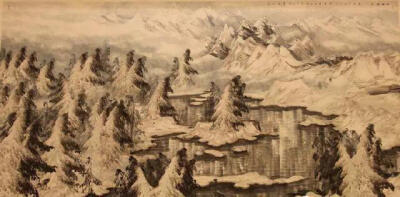 北国风光         作者于志学，1935年生于黑龙江肇东市，冰雪山水画创始人，作品质朴、粗犷、沉雄，力显关东山水的阳刚之美。北国风光作于2009年。