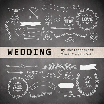 Chalkboard wedding cliparts 黑板画绘画插图模板设计源文件素材