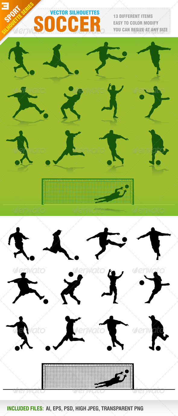 Soccer Silhouettes世界杯足球人物动作剪影绘画插图素材源文件