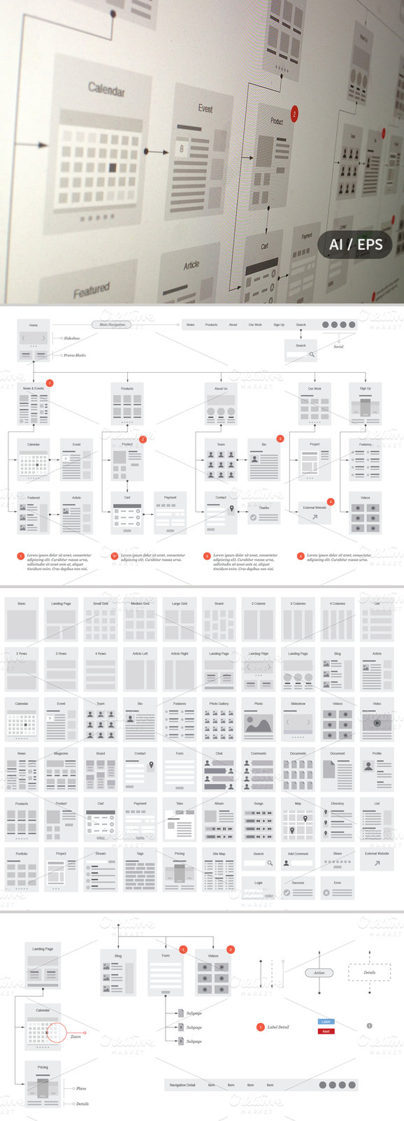 Website Flowcharts and Site Maps 流程图和现场图绘画插图素材