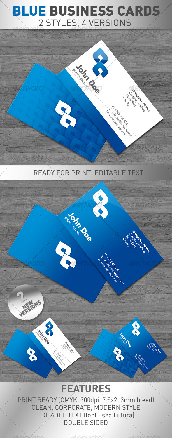 Blue Business Cards 蓝色的PSD名片设计展示模板提案贴图素材