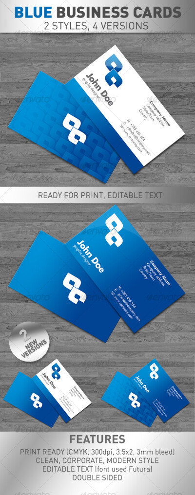 Blue Business Cards 蓝色的PSD名片设计展示模板提案贴图素材