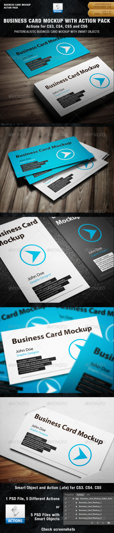 Business Card Mockup With Actions Pack名片设计展示模板贴图