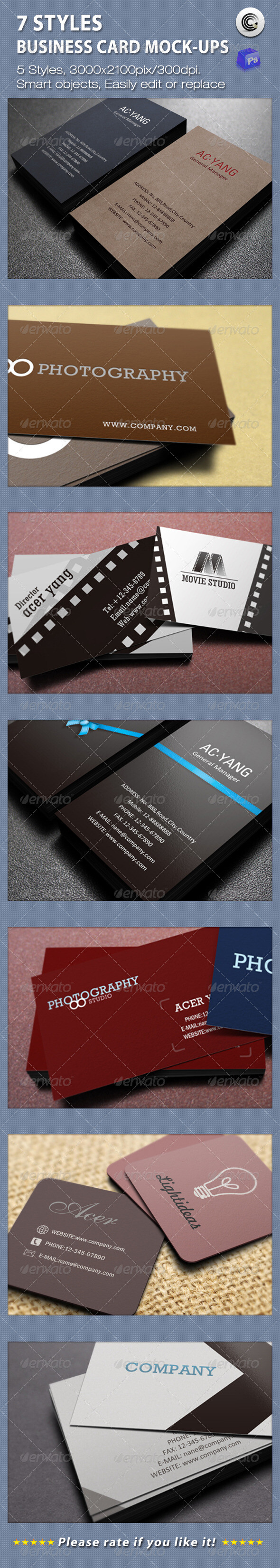 7 Styles Business Card Mock-ups名片设计展示模板提案贴图素材