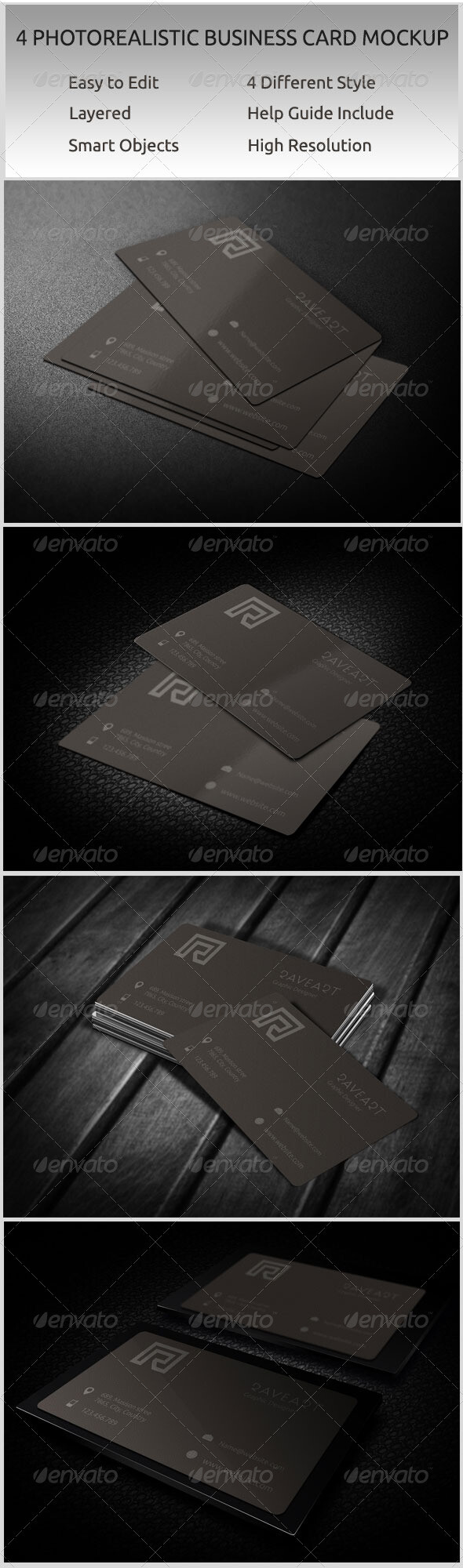 4 Photorealistic Business Card Mockup名片设计展示模板贴图