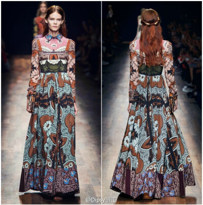 Valentino S/S 2015┃源起18世纪意大利的古典美学，迷人的古董级贵族印花丝巾图纹造衣裙，雪纺刺绣间美得浪漫绚烂....