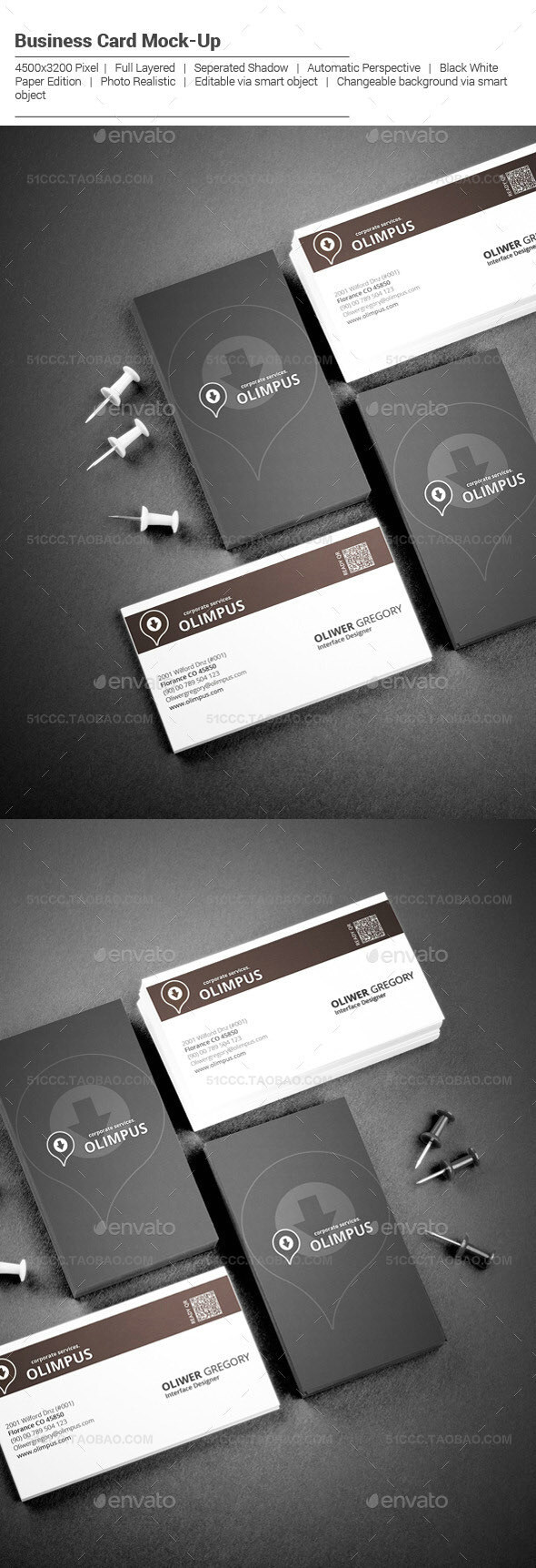 Realistic Business Card Mockup名片设计展示模板提案贴图素材