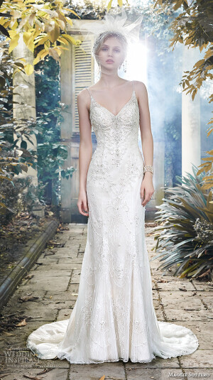 maggie sottero fall 2015 wedding dresses beautiful sheath gown spagetti strap v neckline pearl beaded bodice miela 壁纸 婚纱 礼服 裙子 时尚 摄影