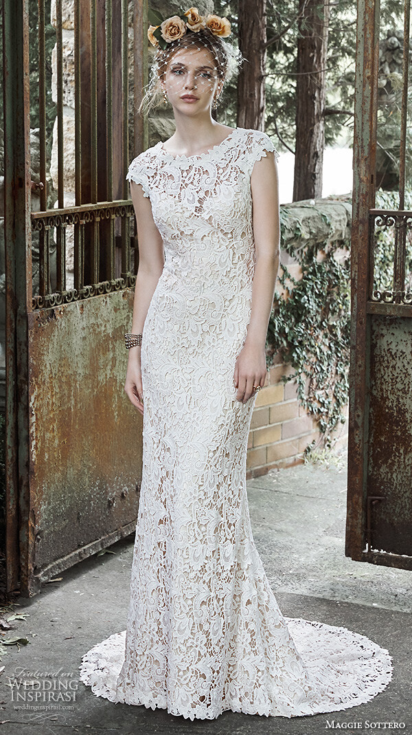 maggie sottero fall 2015 wedding dresses gorgeous stunning sheath gown jewel neckline cap sleeves trudy 壁纸 婚纱 礼服 裙子 时尚 摄影