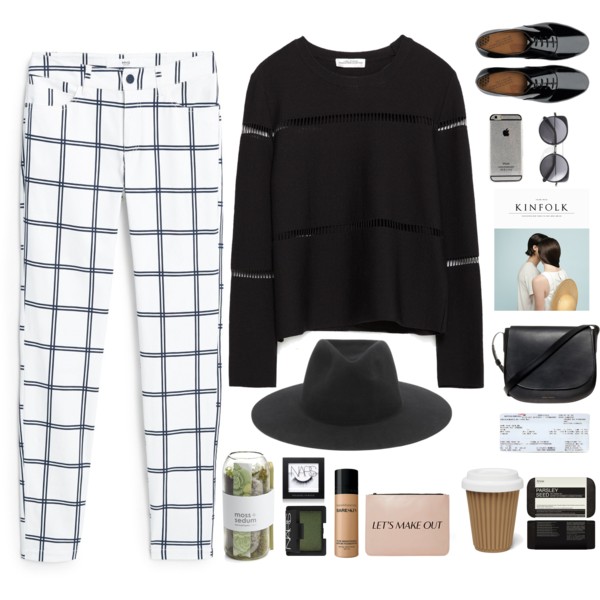 A fashion look from September 2015 featuring black sweater, white pants and fitflop shoes. Browse and shop related looks.