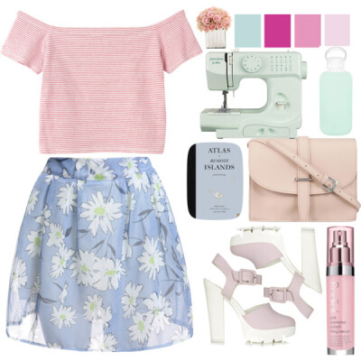 A fashion look from July 2015 featuring striped shirt, skater skirt and pink shoes. Browse and shop related looks.