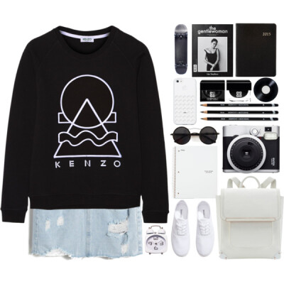 A fashion look from August 2015 featuring sweat shirts, blue skirt and flat shoes. Browse and shop related looks.