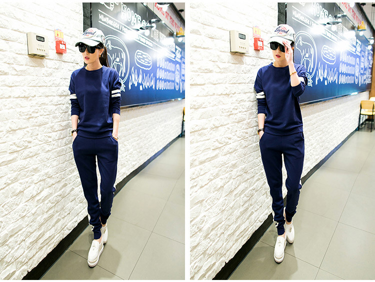 2015春秋季新款韩版时尚休闲运动套装女拼色修身显瘦运动两件套