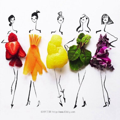 蔬菜创作出的创意时尚时装拼贴画