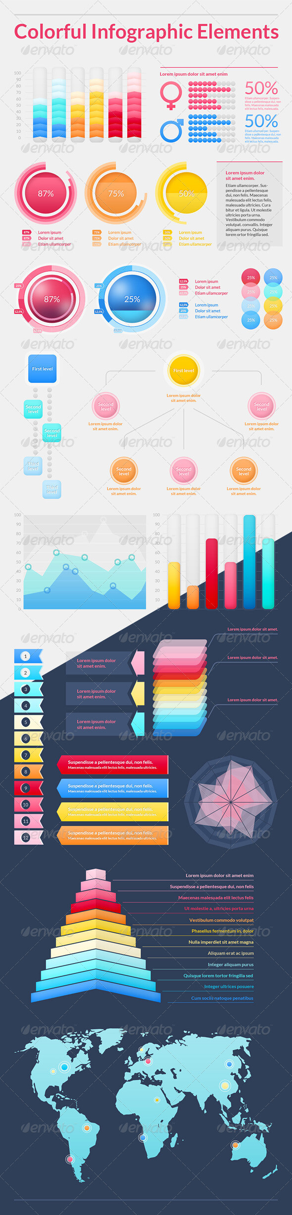 Colorful Infographic Elements信息图表元素国外经典PPT模板素材