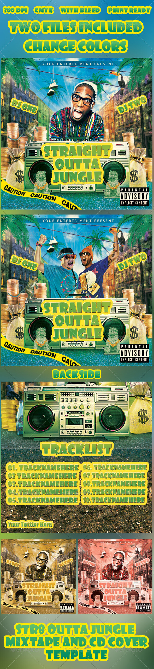 Straight Outta Jungle - Mixtape Template 光盘盒装素材设计