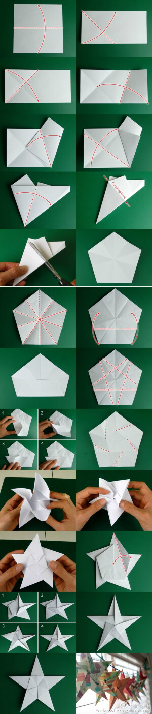 五角星 折纸教程。看图跟做 go!go!go! 折纸 手工 星星 diy 纸艺（图文来自网络）