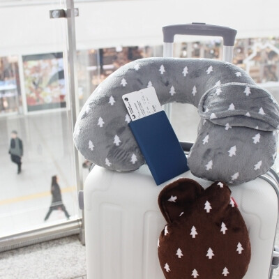 韩国Fenice充气U型枕头 护颈护脖飞机旅行午睡眠头枕眼罩耳塞套装