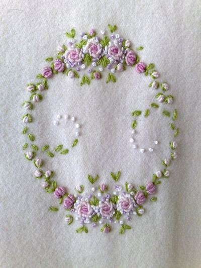 Bullion stitch embroidered roses: