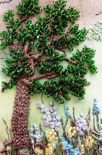 Beaded Tree; great example of Brazilian embroidery and beads!: