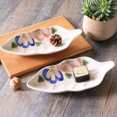 NDP 西式餐具创意家用陶瓷餐具盘子手绘叶子碟 陶瓷盘异形盘单个