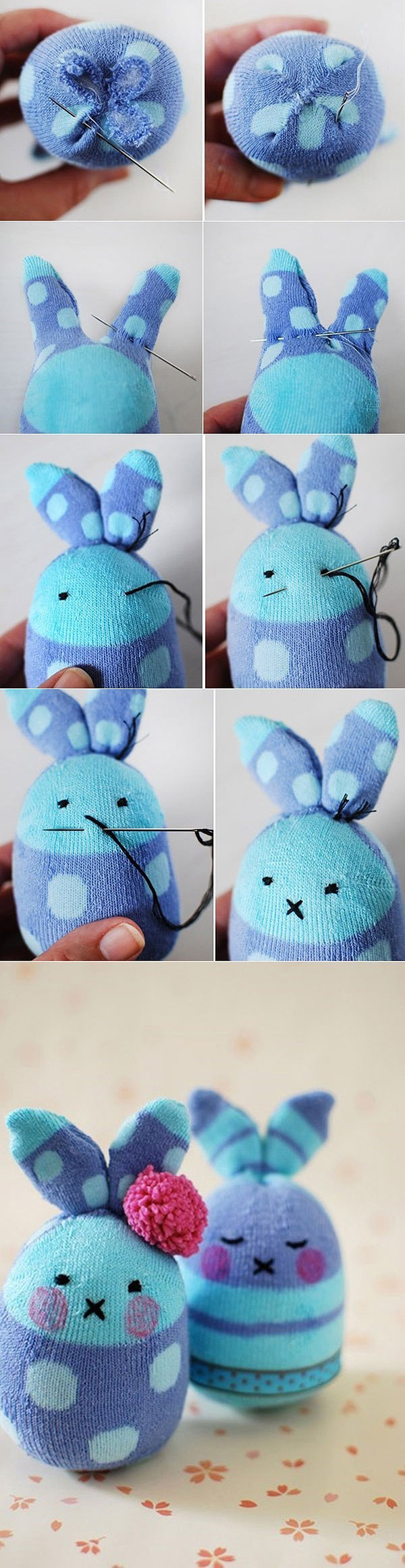 简单袜子娃娃手工制作可爱小萌兔子