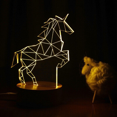 定制 新款3D立体灯动物独角兽led小台灯夜灯创意男女生日礼品物新奇特