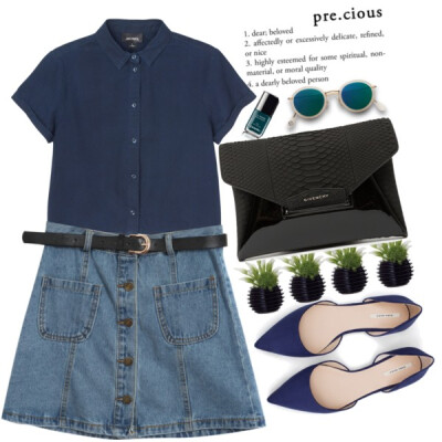 A fashion look from September 2015 featuring short sleeve tops, high waisted skirts and d'orsay shoes. Browse and shop related looks.