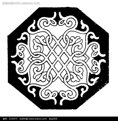 卷曲枝叶勾连吉祥结纹构成的八边形花纹图案图片