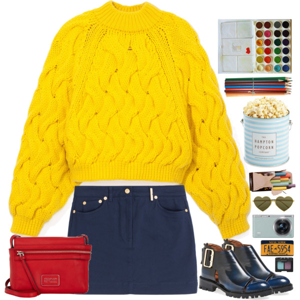 A fashion look from August 2015 featuring neon sweater, stretch denim skirt and cutout ankle boots. Browse and shop related looks.