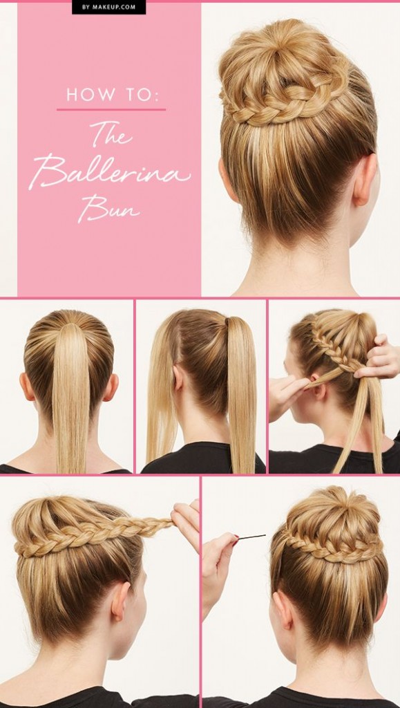 Ballerina Bun: This braided bun makes you look every bit the part of a graceful dancer. Tutorial via: Make Up.