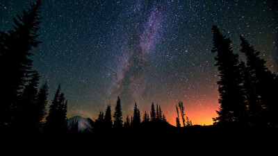 General 1920x1080 landscape night trees stars Milky Way sunrise silhouette mountain forest nature long exposure