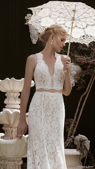 naama anat fall 2016 bridal dresses beautiful sheath wedding dress lace strap v neckline lace crop top style charming closeup