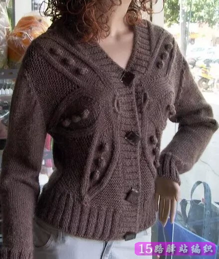 织法特别的一件女式开衫毛衣款式图五根针棒针作品秀15路驿站