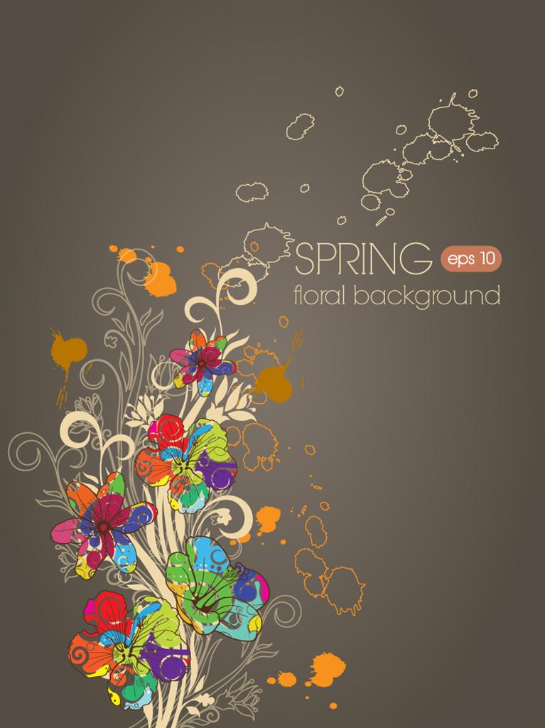 彩色手绘花卉创意设计矢量素材