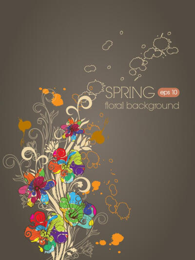 彩色手绘花卉创意设计矢量素材