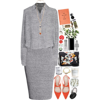 A fashion look from August 2015 featuring grey shirt, mid-calf skirt and suede shoes. Browse and shop related looks.