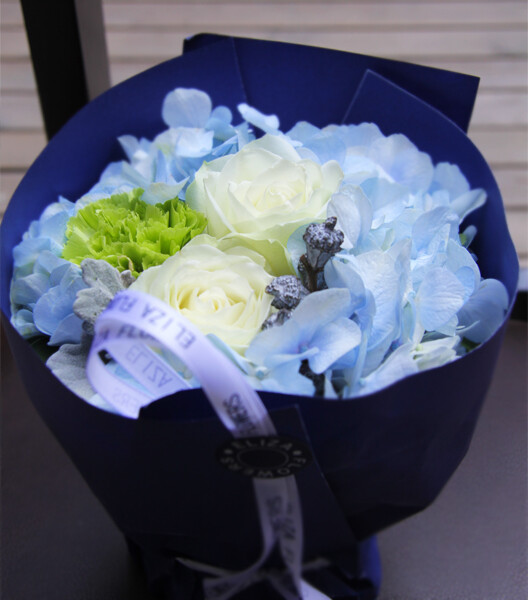 ELIZA 上海静安花店蓝色绣球花高雅精致迷你小盆教师节鲜花礼物