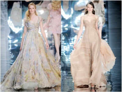 经典回顾：Elie Saab Haute Couture S/S 2010，主题为“Aquatic Garden”，波光涟漪的视觉效果描绘的是阳光照射于水生植物园中水珠与水面的莹莹反光