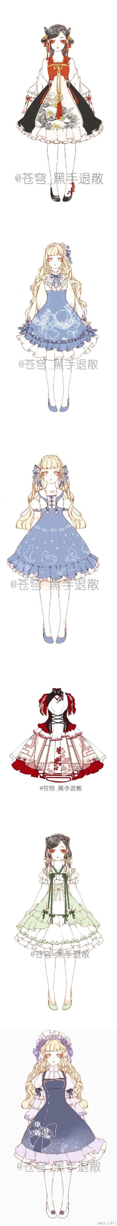 真的好喜欢这个画师设计的衣服，，做了一个小汇总，，，中华风与西洋lolita，海军风的完美融合！！！作者：苍穹_黑手退散