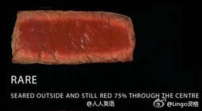 【西餐牛排和鸡蛋几分熟怎么说？】①牛排类：well done 全熟；medium well 七分熟；medium 五分熟；medium rare 四分熟；rare 三分熟；②鸡蛋类：scramble 炒蛋（就是全熟）；sunny side up 只煎一面的荷包蛋；sunny side down \\ over easy 两面都煎（一面快煎好时翻到另一面稍煎片刻）。