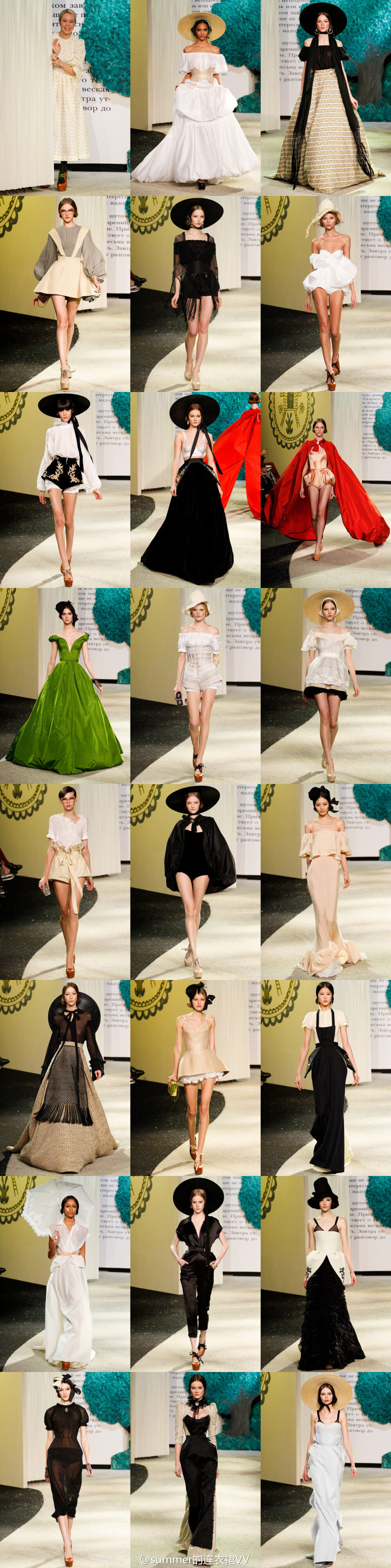 Ulyana Sergeenko S/S 2013 Couture- 大檐帽、蓬蓬裙、公主袖、一字露肩衣，无处不在的田园花草香，童话里的牧鹅少女