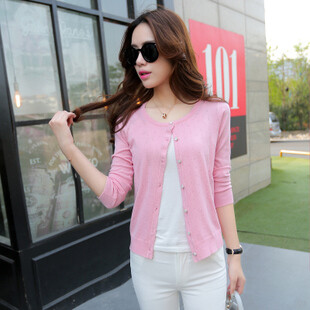 针织衫开衫女薄款 中长款防晒衣空调衫 女 2015夏季针织衫