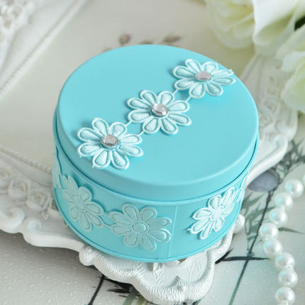 tiffany喜糖盒子马口铁好时喜糖盒创意圆筒欧式婚礼糖盒圆形蓝色