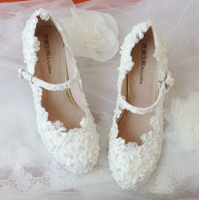 【香履】奶白蕾丝婚鞋超小码大码可定制 28-44新娘婚纱礼服鞋