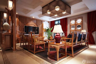 中式客厅明清古典家具桌椅摆放图