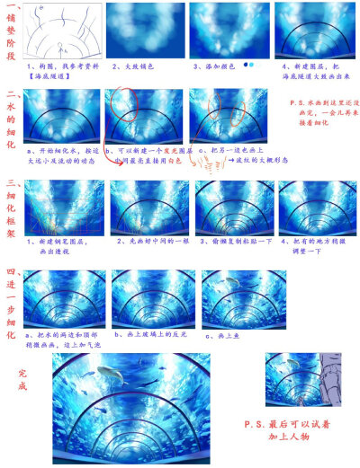 #SAI资源库# p站id=3452804 插画师 绘制海水的思路及方法，笔刷设置，值得借鉴学习，转需~