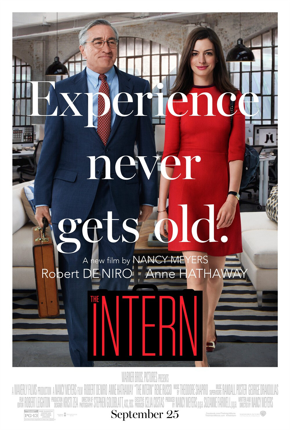 【实习生 (2015) The Intern】德尼罗饰演的本·惠特克是一个年过七十的鳏夫，退休之后又重返职场，在海瑟薇饰演的朱尔斯·奥斯汀创建的时尚网站谋了一份实习生的职位。慢慢地，本·惠特克成为工作团队和朱尔斯生活中都不能缺少的重要角色。