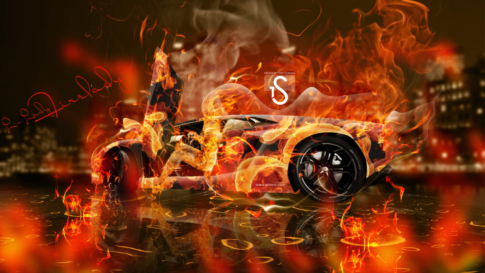 世界名牌汽车个性燃烧火焰设计桌面壁纸